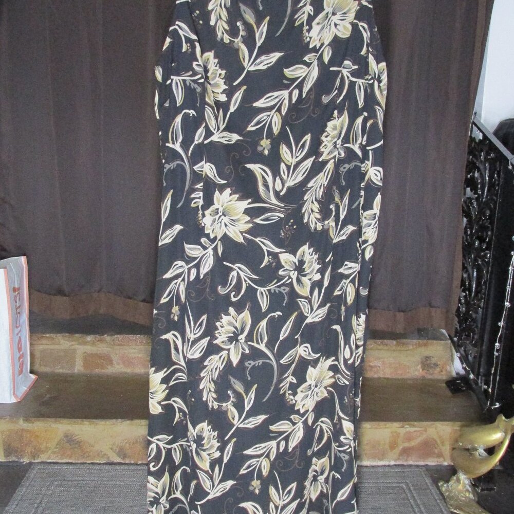 Watchus Dress - plus size Sleeveless ankle length Black & Tan Flowers-Size 3X - Picture 2 of 10